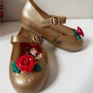 Mini Melissa Baby Girl Shoes Beauty and the Beast Disney Gold Dress Flats